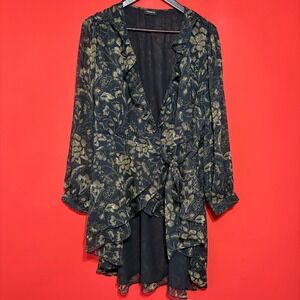 Torrid Womens Plus Size Floral Ruffle Tie Front Long‎ Sleeve Dress